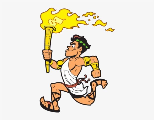 cartoon runner with Olympic torch